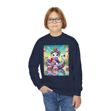 Geisha Kitten’s River Voyage Youth Crewneck Sweatshirt – Grace, Adventure & Storybook Charm