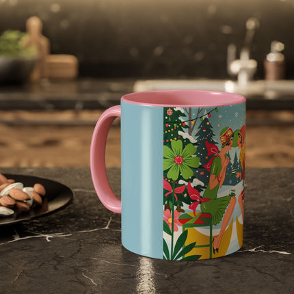 ☕🎄 Christmas Tea In The Snow Garden Colorful Mug – Art Deco Holiday Friendship