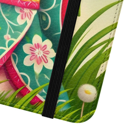 🌾🌼 Geisha Kitten and the Dandelion Wish Flip Case – Gentle Wishes & Quiet Wonder