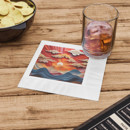 Vibrant Sunrise Sky White Coined Napkins