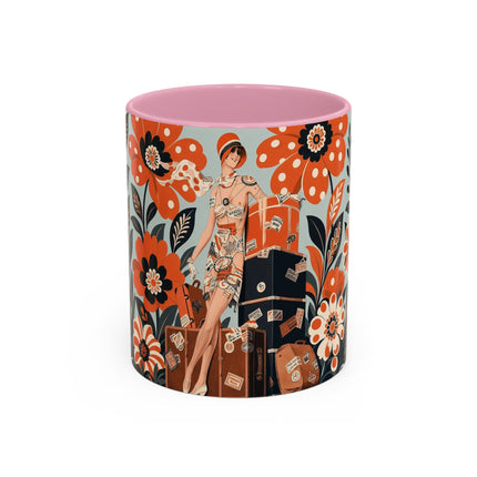 🧳🌼 The Grand Floral Voyage Colorful Mug – Art Deco Travel Elegance