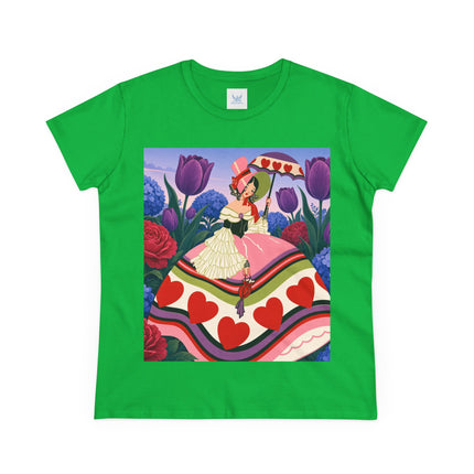 ❤️☂️ The Heart Parasol Promenade Cotton Tee – Art Deco Floral Romance