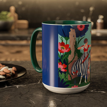 The Lady Of The Scarlet Bow Colorful Mugs – Art Deco Botanical Archer Elegance