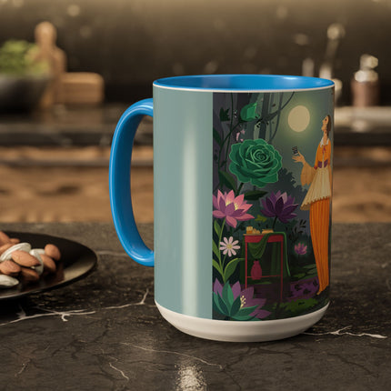 The Lady Of The Moonlit Garden Colorful Mugs – Art Deco Botanical Serenity