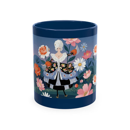 🌸🎭 The Lady Of The Floral Masquerade Garden Ceramic Mug – Art Deco Fashion Whimsy