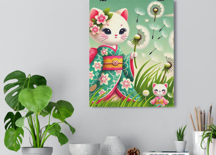 Geisha Kitten and the Dandelion Wish Giclée Art Print
