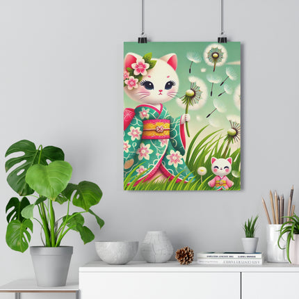 Geisha Kitten and the Dandelion Wish Giclée Art Print