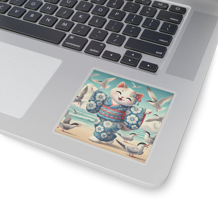 Geisha Kitten by the Seaside Kiss-Cut Stickers (4 Sizes)