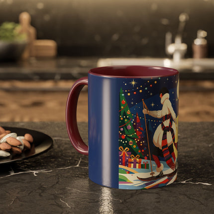 🌙🎿 The Moonlit Christmas Skier Colorful Mug – Whimsical Holiday Fantasy