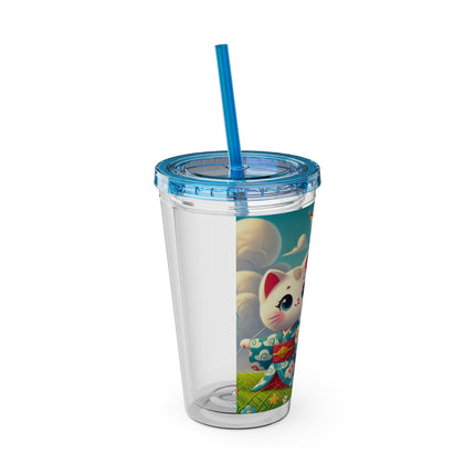 Geisha Kitten and the Dragon Kite Sunsplash Tumbler with Straw, 16oz