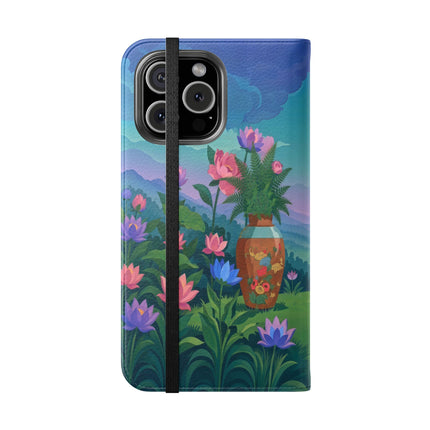 🌸🏔️ The Lady Of The Lotus Valley Flip Case – Art Deco Botanical Reverie