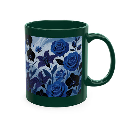 ☔💙 The Lady In The Blue Rain Garden Ceramic Mug – Art Deco Floral Elegance