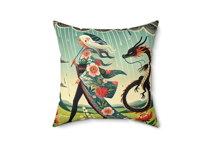 The Dragon Fairy’s Stride Spun Polyester Square Pillow