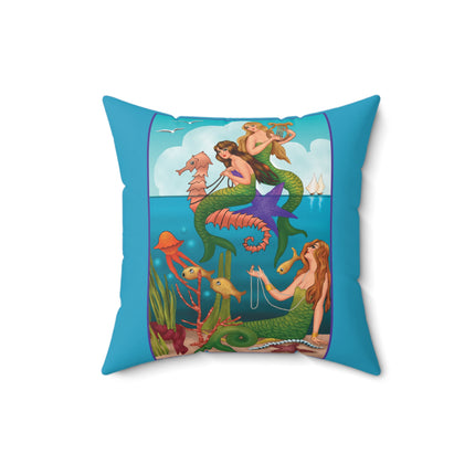 Three Mermaids with Strings of Pearls by Carlo Chiostri Spun Polyester Square Pillow