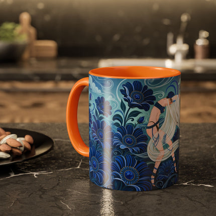 💙🌸 The Sapphire Wind Dancer Colorful Mug – Art Deco Floral Fantasy