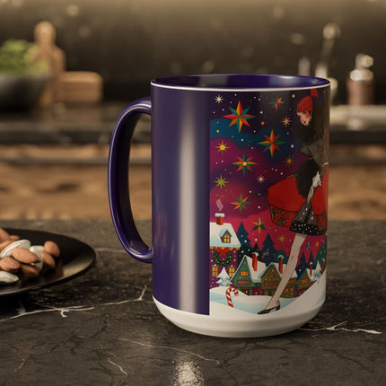 🎁✨ The Lady Of The Christmas Hatbox Colorful Mug – Art Deco Holiday Fantasy