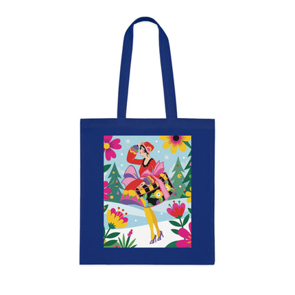 🎄🌺 Christmas In The Winter Garden Cotton Tote Bag – Art Deco Holiday Whimsy