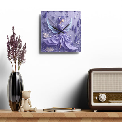 Lavender Fairy Acrylic Wall Clock, Round and Square