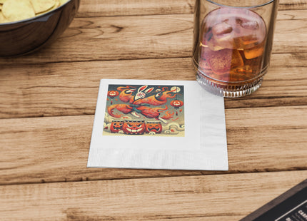 Jack-O’-Lantern Drums & The Kabuki Rabbit White Coined Napkins