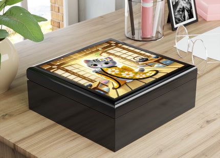 Playful Kitten in the Tea Room Jewelry Box