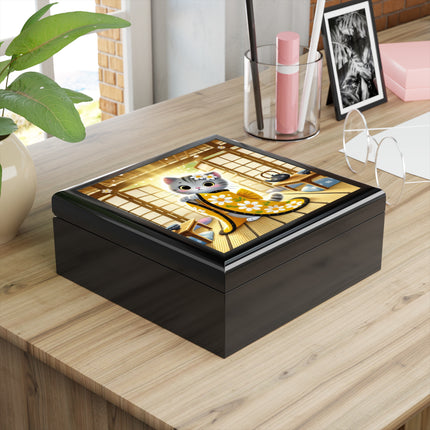 Playful Kitten in the Tea Room Jewelry Box