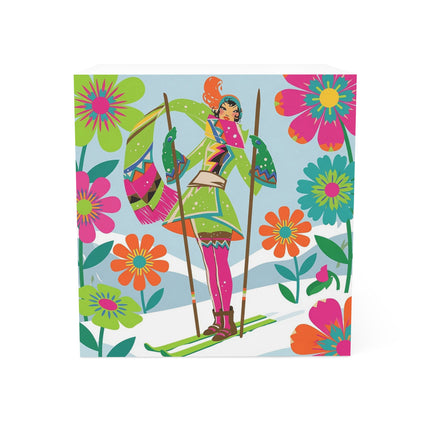 🎿🌸 The Winter Flower Adventurer Note Cube – Colorful Retro Ski Fantasy