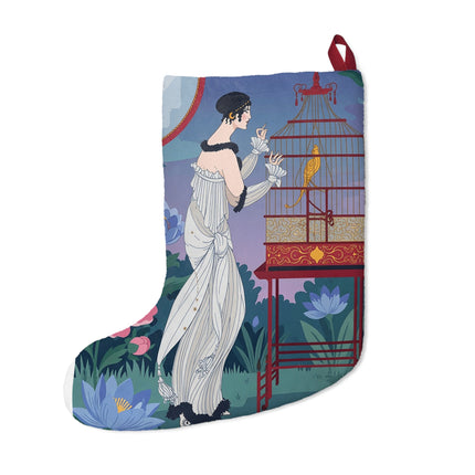 🐦🌸 Whispers To The Golden Songbird Christmas Stocking – Art Deco Garden Elegance