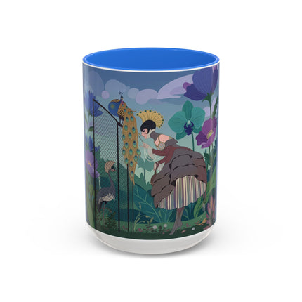 The Lady And The Enchanted Heron Colorful Mugs – Art Deco Botanical Elegance