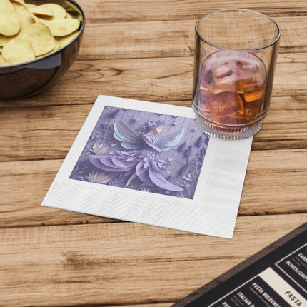 Lavender Fairy White Coined Napkins