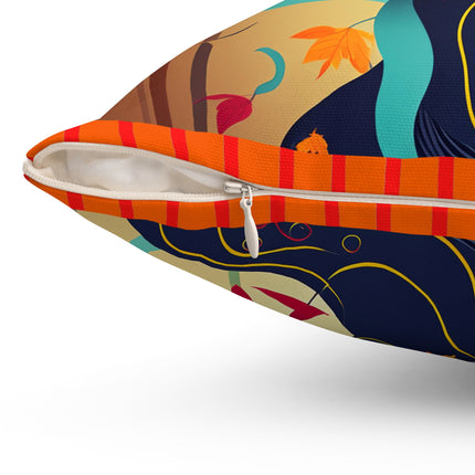 Black Cat in Kimono Spun Polyester Square Pillow