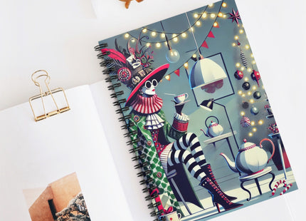 Whimsical Christmas Tea Party Spiral Notebook - Ruled Line