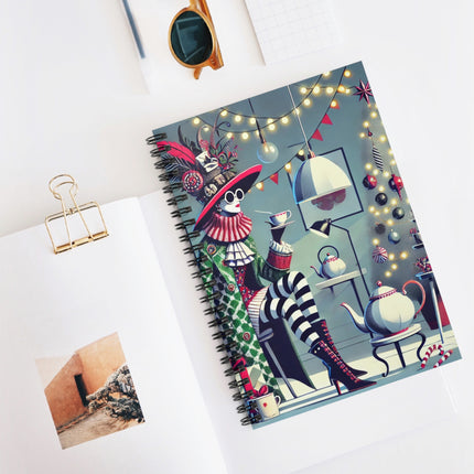 Whimsical Christmas Tea Party Spiral Notebook - Ruled Line