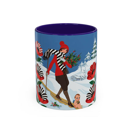 🎿🎄 The Christmas Holly Skier Colorful Mug – Whimsical Holiday Fantasy