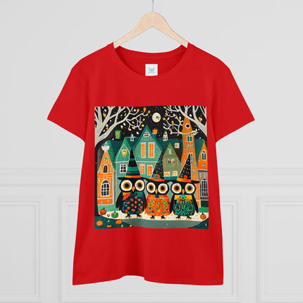 Night of the Trick-or-Treating Owlets Women's Midweight Cotton Tee