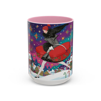 🎁✨ The Lady Of The Christmas Hatbox Colorful Mug – Art Deco Holiday Fantasy