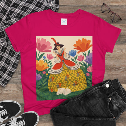 🐇🌼 The Enchanted Rabbit Garden Cotton Tee – Art Deco Floral Whimsy