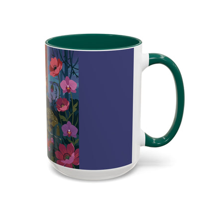 The Lady And The Midnight Birdcage Colorful Mugs – Art Deco Botanical Elegance