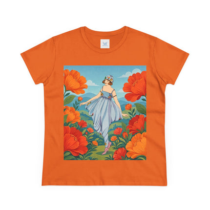 🌺🩵 The Poppy Hill Promenade Cotton Tee – Art Deco Fashion Whimsy
