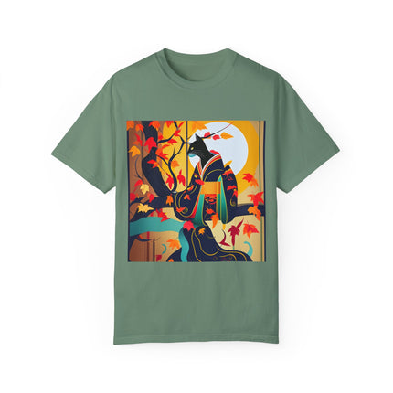 Black Cat in Kimono Unisex Garment-Dyed T-shirt
