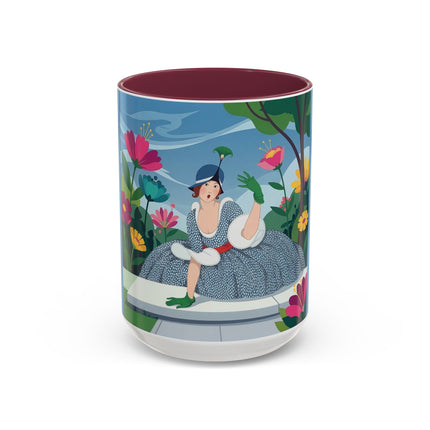 The Lady Of The Secret Garden Colorful Mugs – Art Deco Botanical Elegance