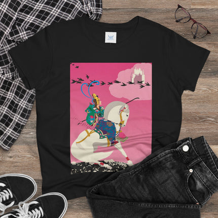 Samurai Princess on the White Steed Women's Midweight Cotton Tee – Epic Fantasy & Mythic Beauty