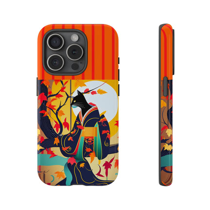 Black Cat in Kimono Phone Cases
