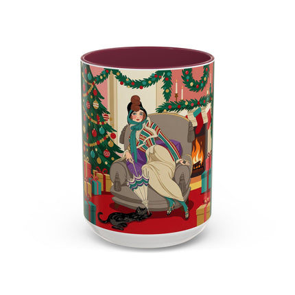 🖤🔥 The Lady Of The Christmas Hearth Colorful Mug – Art Deco Holiday Elegance
