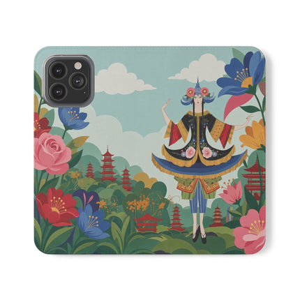 🌸🏯 The Lady Of The Pagoda Garden Flip Case – Art Deco Floral Fantasy