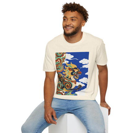 🦁☁️ The Celestial Snow Lion Softstyle T-Shirt – Tibetan Mythical Guardian & Sacred Clouds
