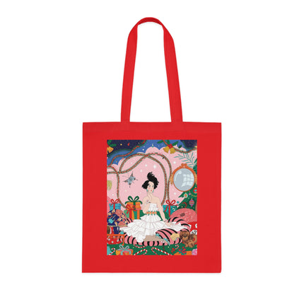 🎄🌹 Christmas Morning In The Rose Parlor Cotton Tote Bag – Art Deco Holiday Romance