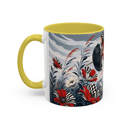 ☔🌹 The Scarlet Checkerboard Rainstorm Colorful Mug – Art Deco Floral Elegance