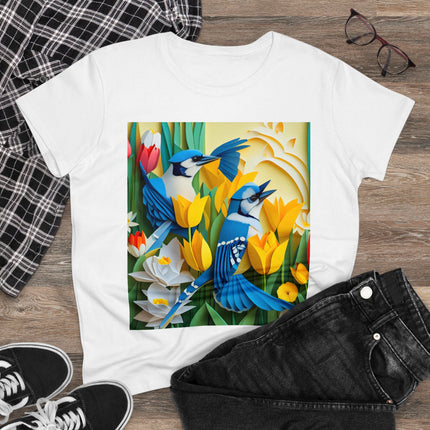Blue Jays in a Spring Garden Women's Midweight Cotton Tee