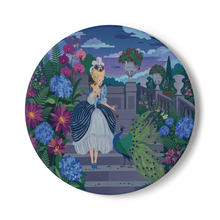 🦚🌸 The Peacock Garden Terrace Ceramic Coaster – Art Deco Floral Elegance