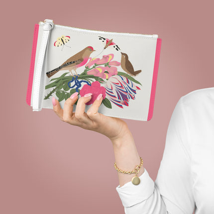 Pink-Breasted Bird & Wren Clutch Bag – Elegant Joy & Springtime Charm
